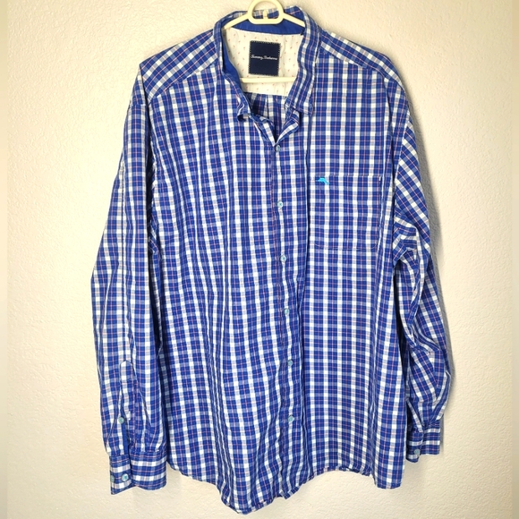 Tommy Bahama Blue & Pink  Plaid Button-Up Shirt 100% Cotton - Picture 1 of 10
